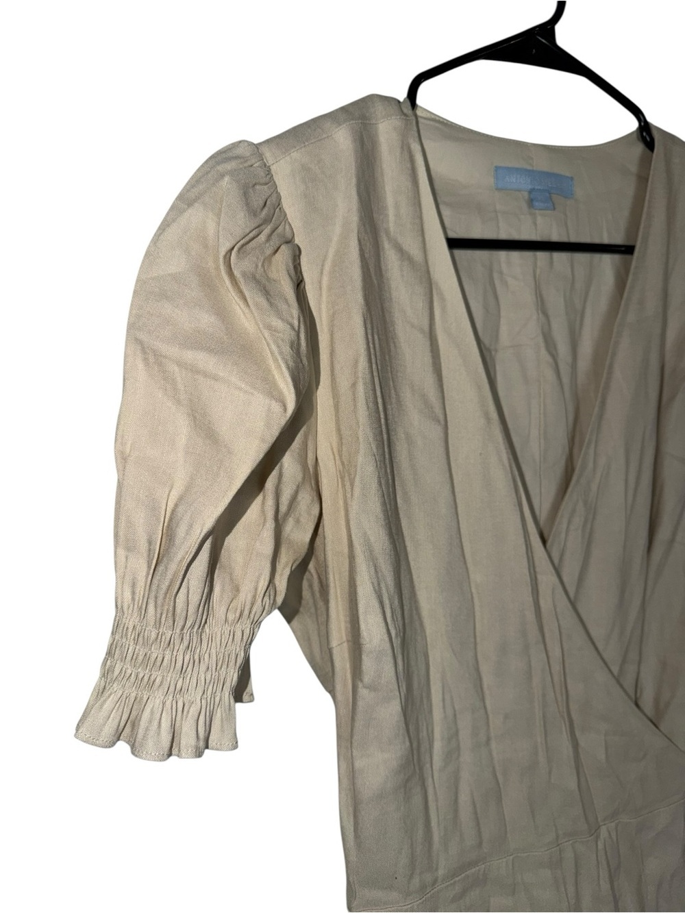 ANTONIO MELANI Beige Wrap Mini Dress with Puff Sleeves - Picture 3 of 6